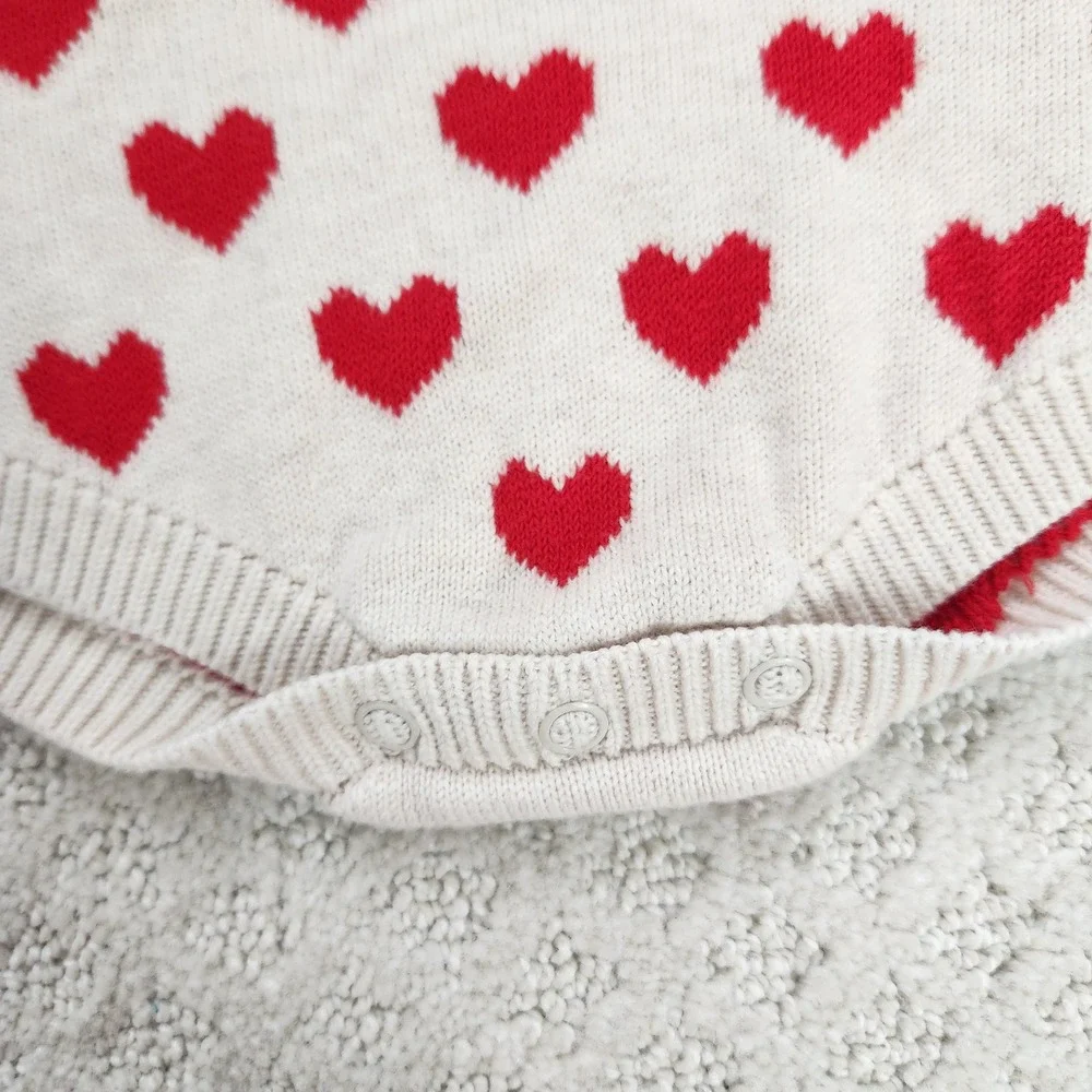 Baby Girl Knit Heart Romper size 3-6M Valentine's Day Sunsuit‎